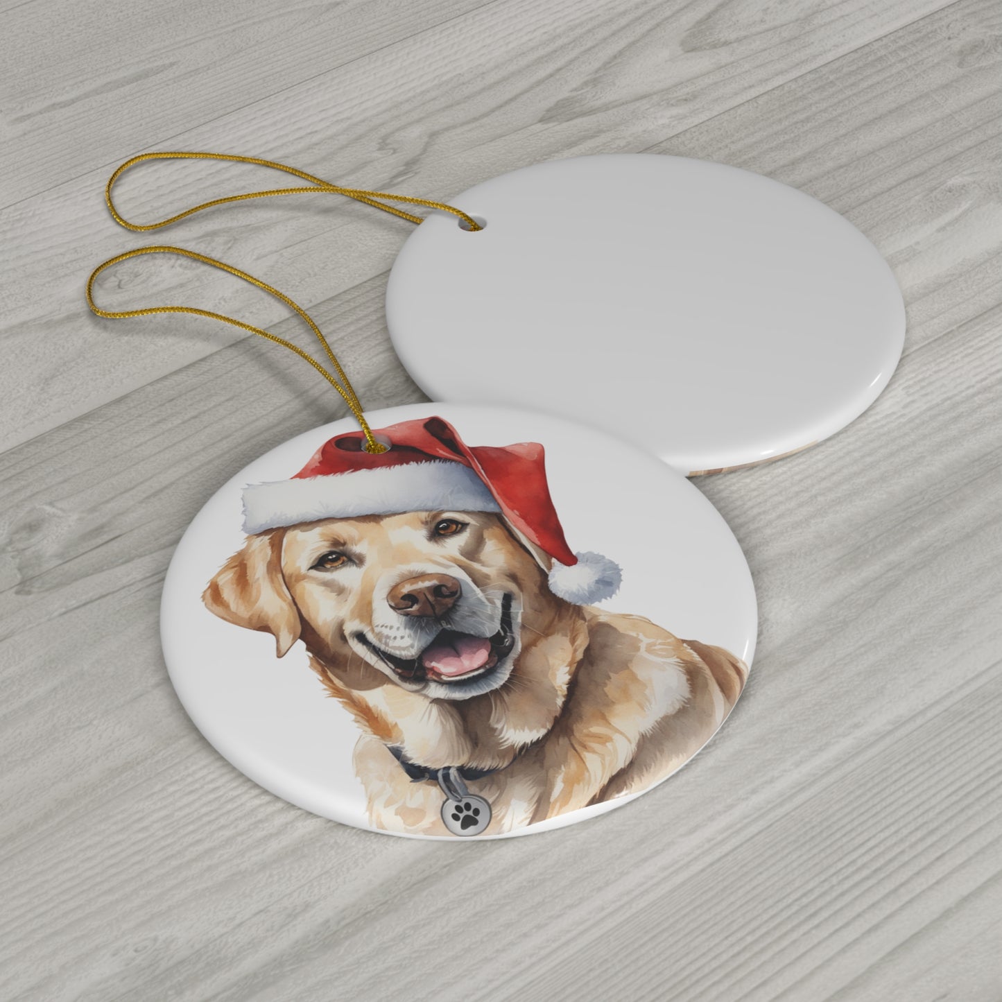 Ceramic Ornament - Labrador Retriever With Santa Hat      Item #4549609