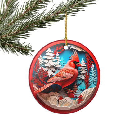 Cardinal in Winter Forest Ceramic Ornament    Item #898138