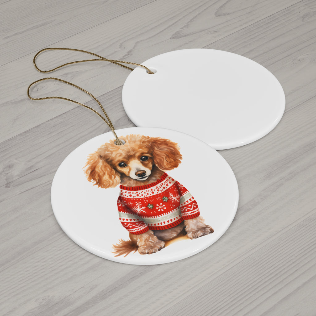 Christmas Dog With Christmas Sweater Ceramic Disc Ornament           Item #1671729