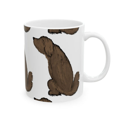 Dog Pattern Ceramic Mug — Brown Puppy Repeat Print 11oz   Item #77728