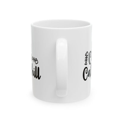Cat Cafe Mug — "Coffee Cat Chill" Ceramic Coffee Cup 11oz   Item #50429