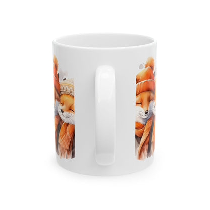 Cozy Fox Couple Ceramic Mug — Cute Winter Foxes 11oz   Item #656916