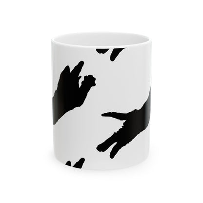 Cat Print Ceramic Mug – Black & White Farmhouse Coffee Cup 11oz    Item #856484