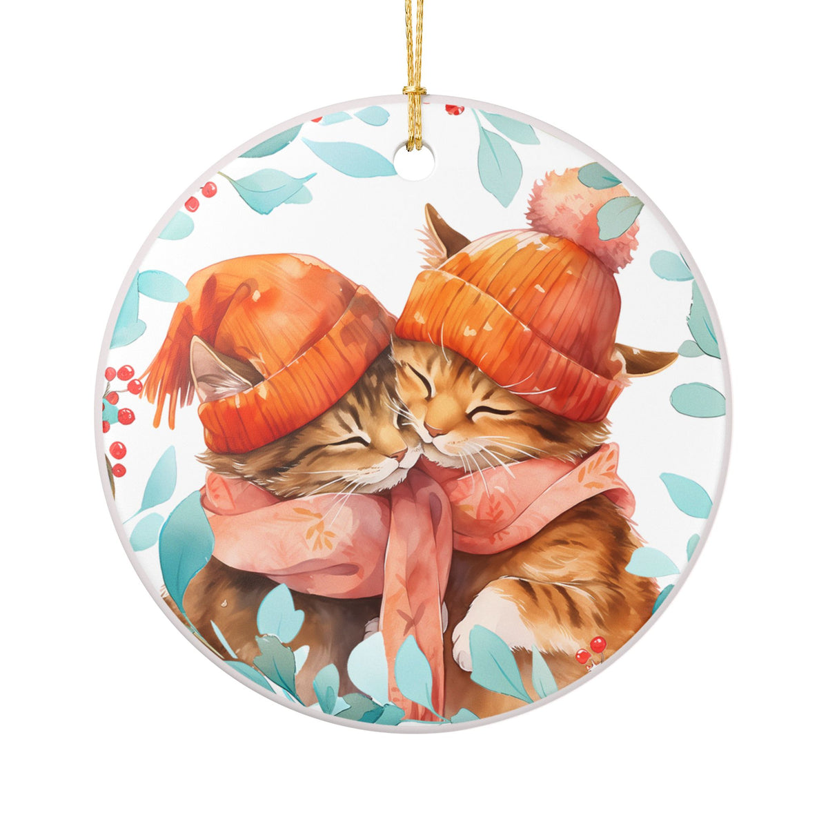 Cozy Autumn Cat Ceramic Ornament   Item #33437