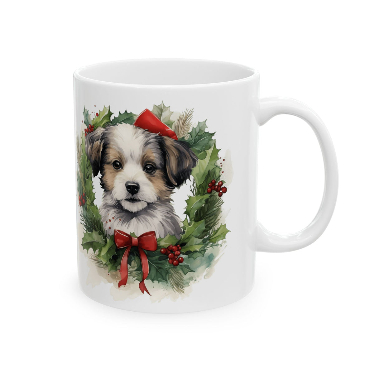 Christmas Dog & Holly Wreath Ceramic Mug 11oz  Item #104844