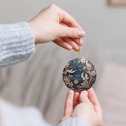 Ceramic Ornament – Elegant Floral Peacock Holiday Tree Decoration   Item #114485