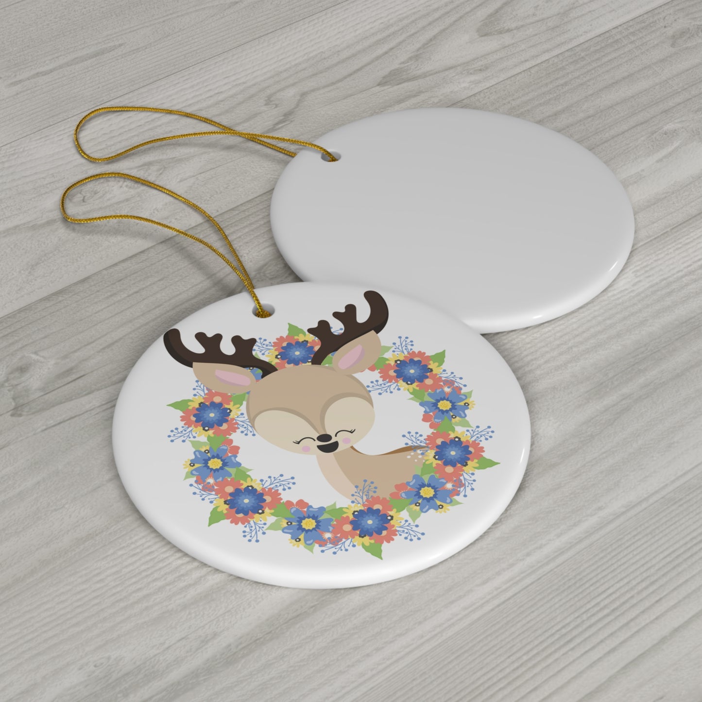 Floral Deer Ceramic Ornament     Item #3761796