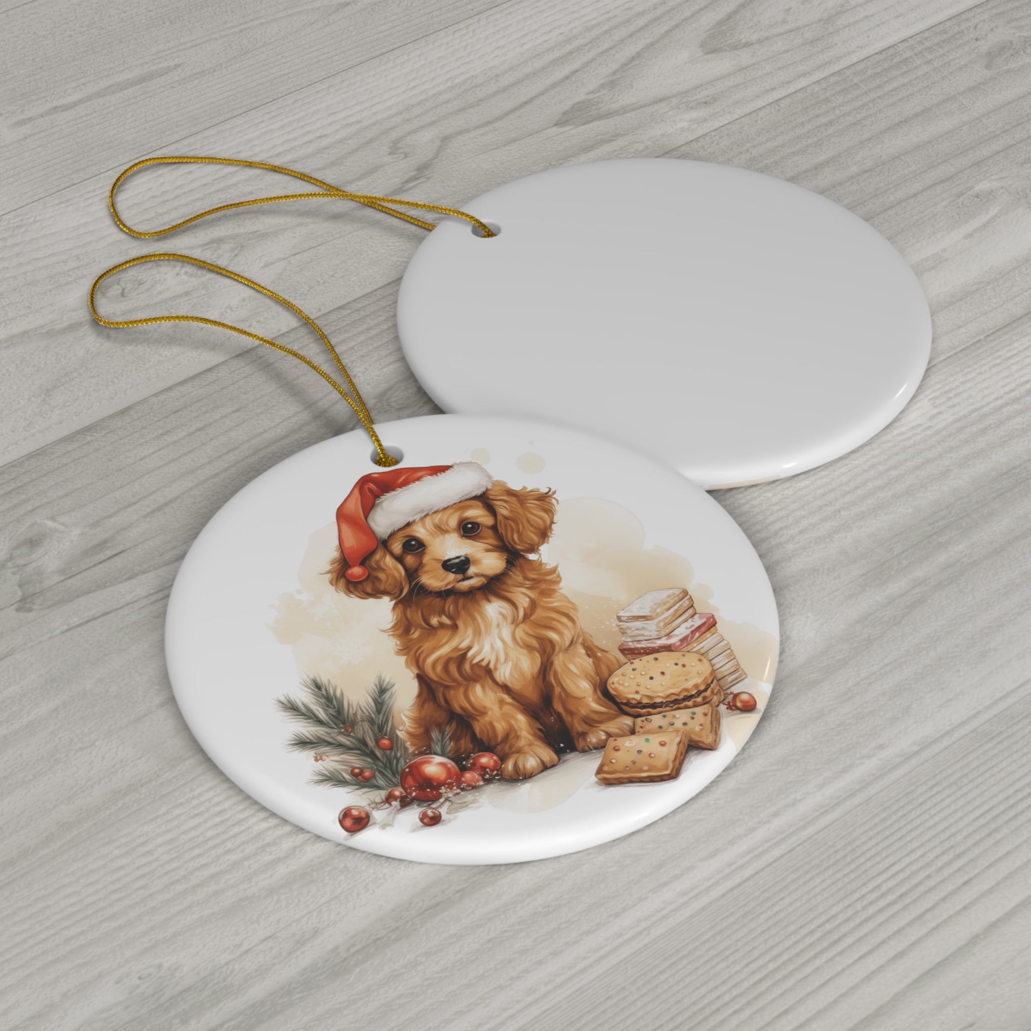 Christmas Dog Ceramic Disc Ornament              Item #9831949