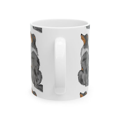 Australian Shepherd Pattern Ceramic Mug — Cute Grey Dog Coffee Cup 11oz  Item #281416