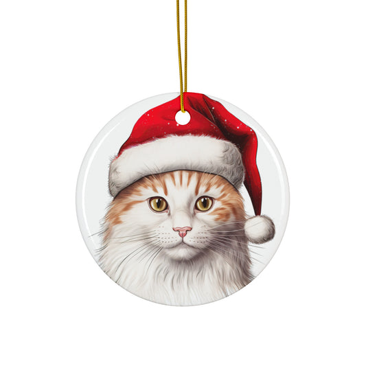 Ceramic Ornament - Turkish Van Cat With Santa Hat      Item #1110579