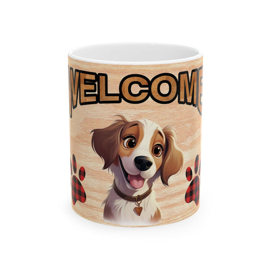 Welcome Puppy Ceramic Mug — Cute Dog Paw Print Coffee Cup 11oz   Item #976777
