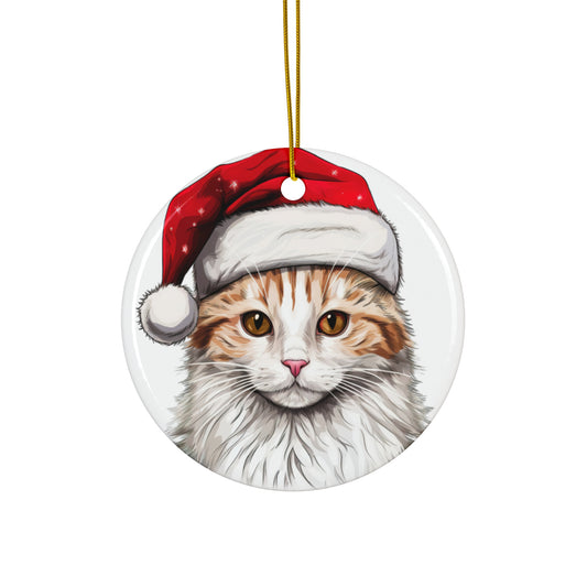 Ceramic Ornament - Turkish Van Cat With Santa Hat      Item #4317133