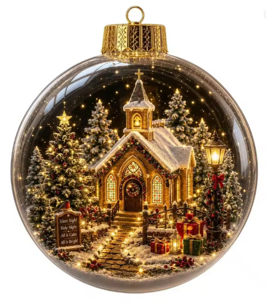 Santa's Creations Acrylic Christmas Church Ball Ornament With Light