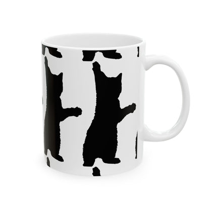 Black Cat Silhouette Ceramic Mug — Minimalist Wildlife Coffee Cup 11oz    Item #500514