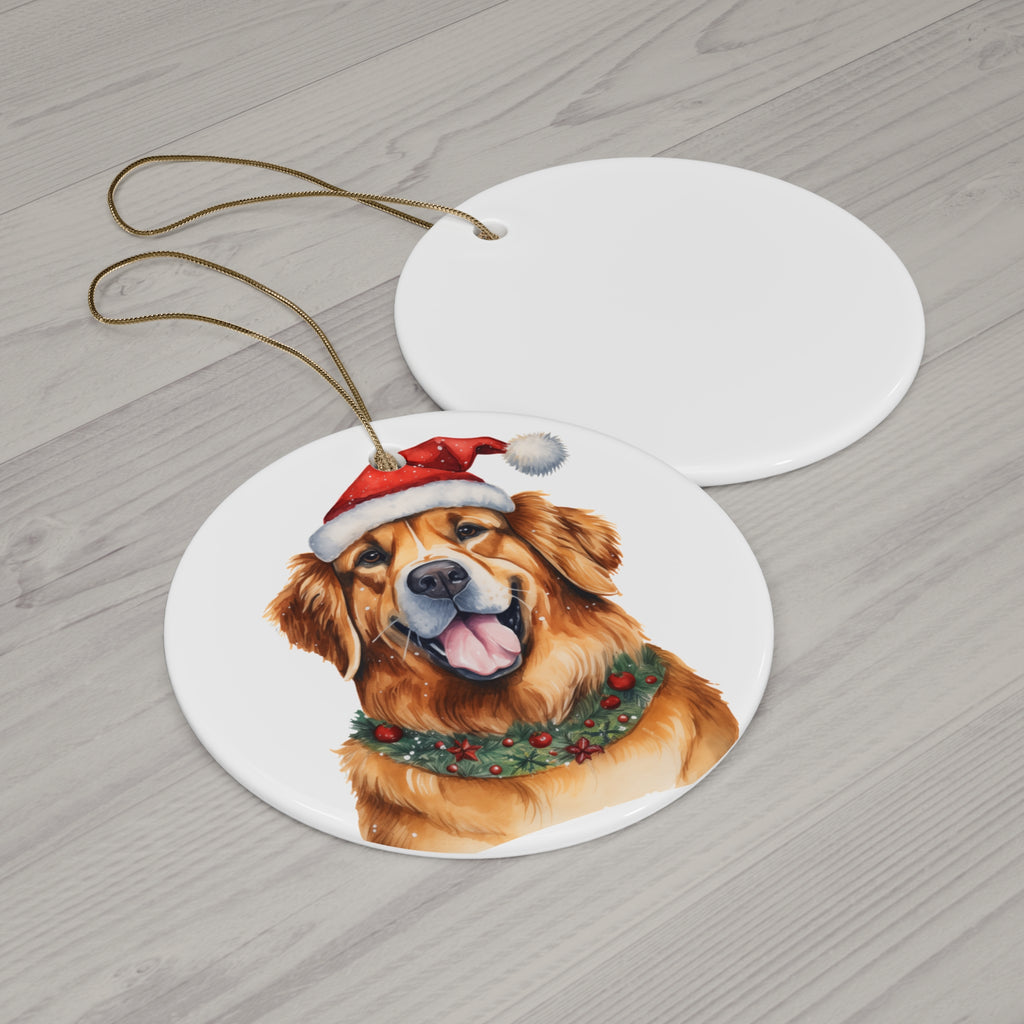 Dog With Christmas Sweater Ceramic Disc Ornament          Item #246125