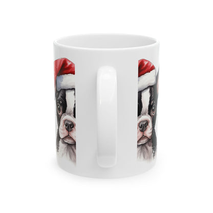 Christmas Boston Terrier Santa Hat Ceramic Mug 11oz   Item #878071