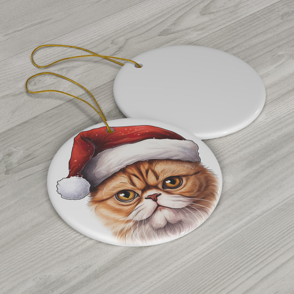 Exotic Shorthair Cat With Santa Hat Ceramic Ornament      Item #369404
