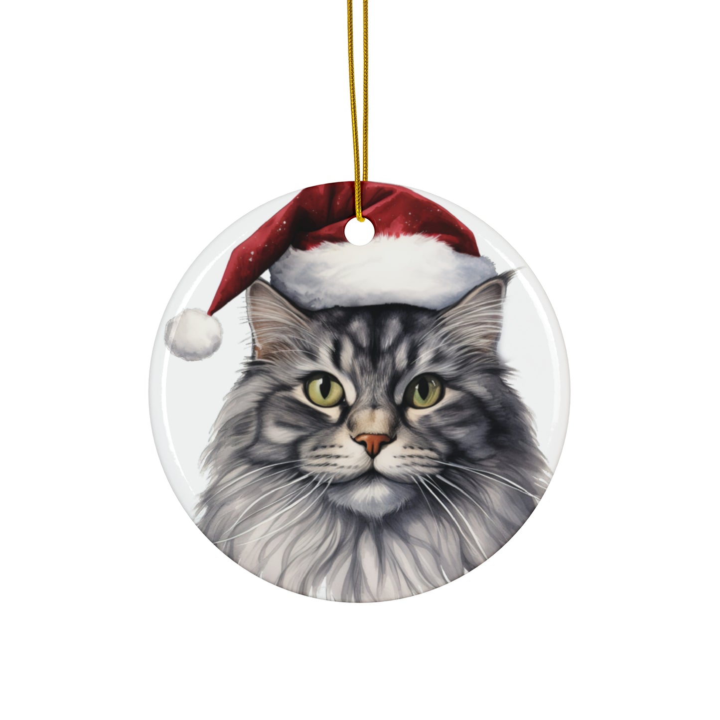 Maine Coon Cat With Santa Hat Ceramic Ornament      Item #7008686