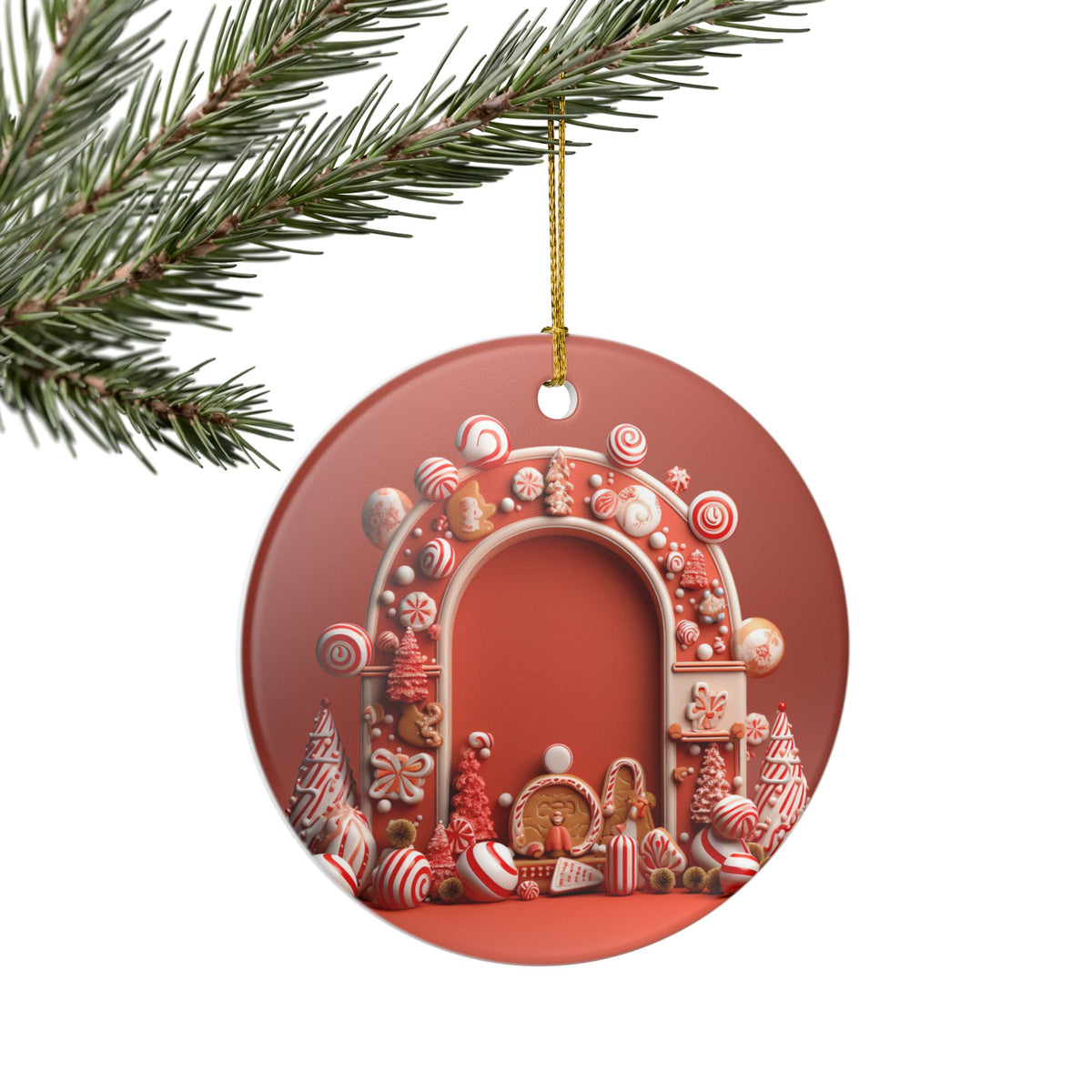 Christmas Candy Cane Gingerbread Arch Ceramic Ornament   Item #629028