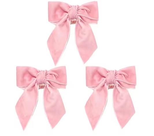 Christmas Pink Velvet Bow Napkin Rings Set Of 3 By Santa's Creations