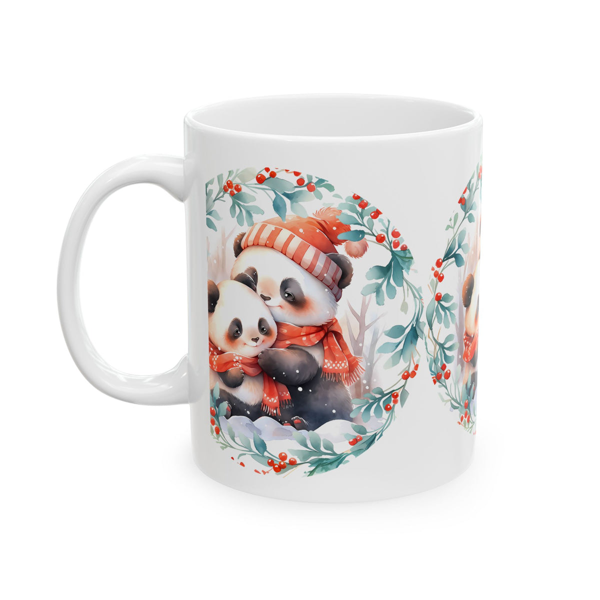 Panda Winter Mug — Cute Mom & Baby Pandas in Scarf Holiday Coffee Mug 11oz   Item #787709