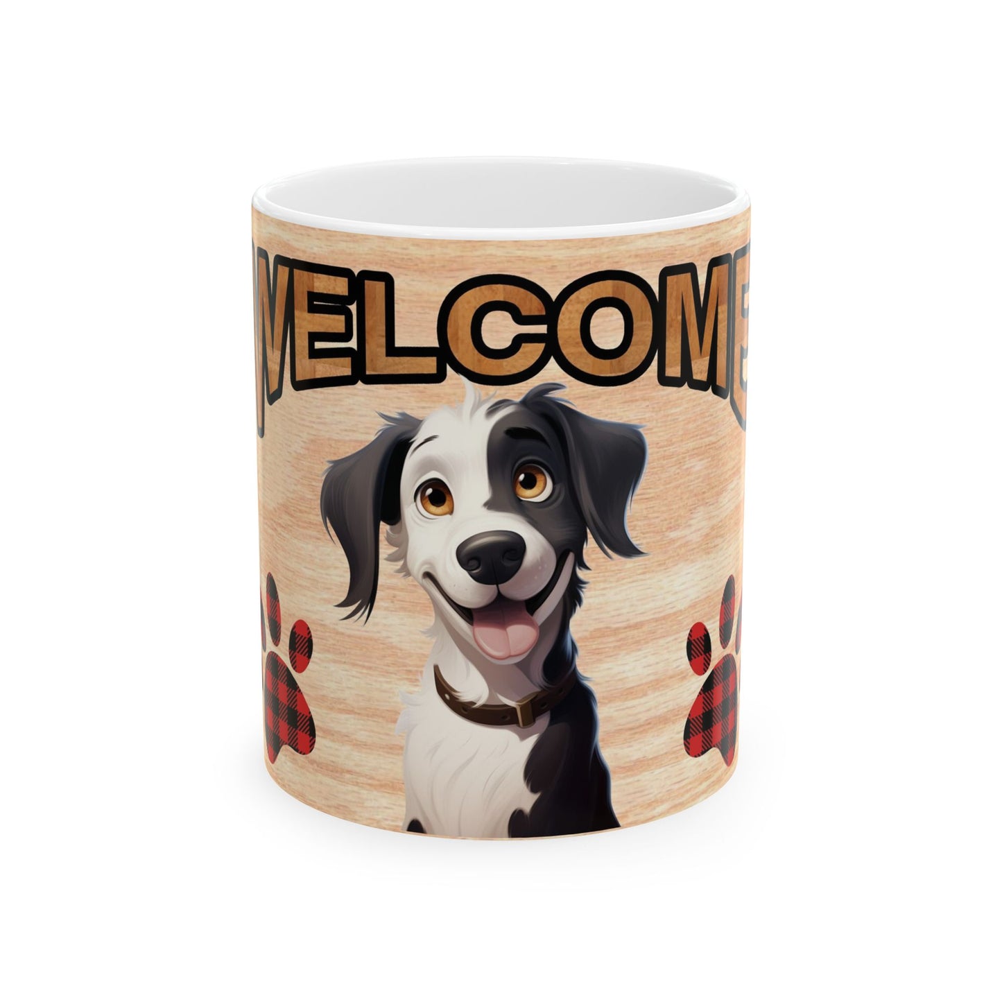 Welcome Puppy Ceramic Mug — Cute Dog Paw Print Coffee Cup 11oz   Item #595687