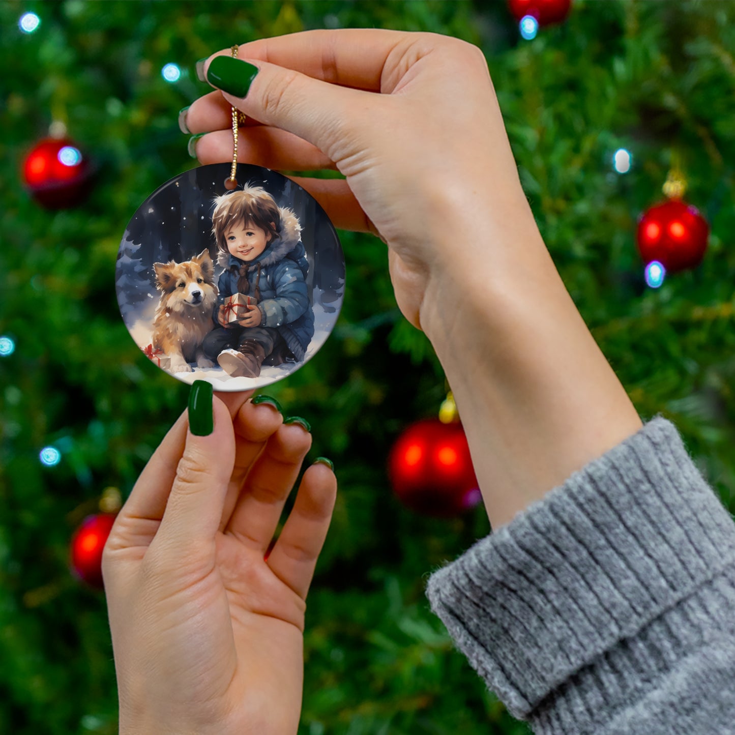 CERAMIC ORNAMENT - CHILD WITH DOG       Item #5514336