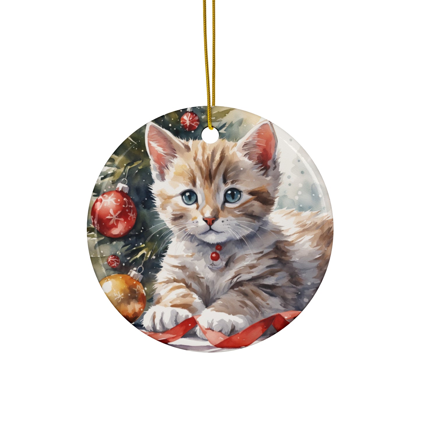 Christmas Cat Ceramic Disc Ornament       Item #450184