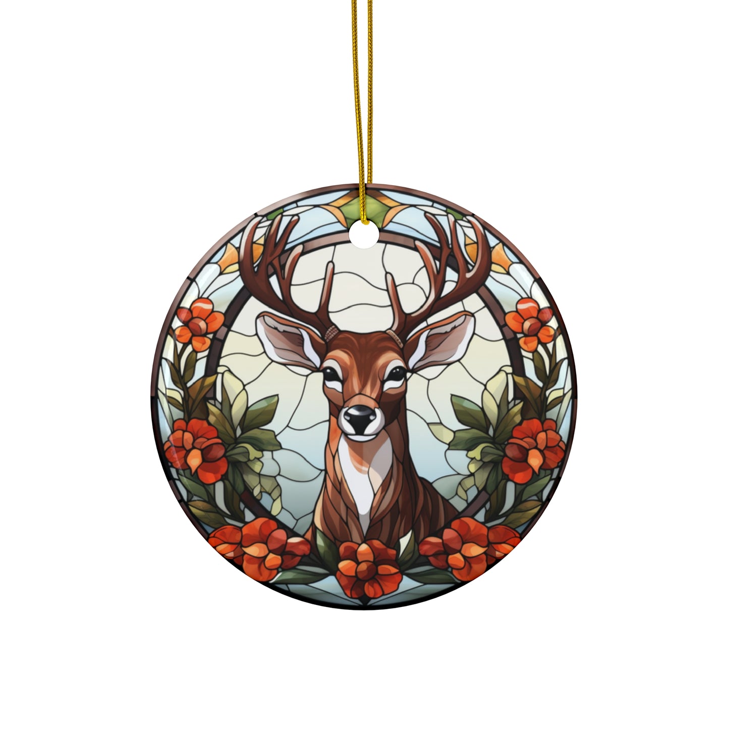 Christmas Deer With Flowers Ceramic Ornament                Item #5168579