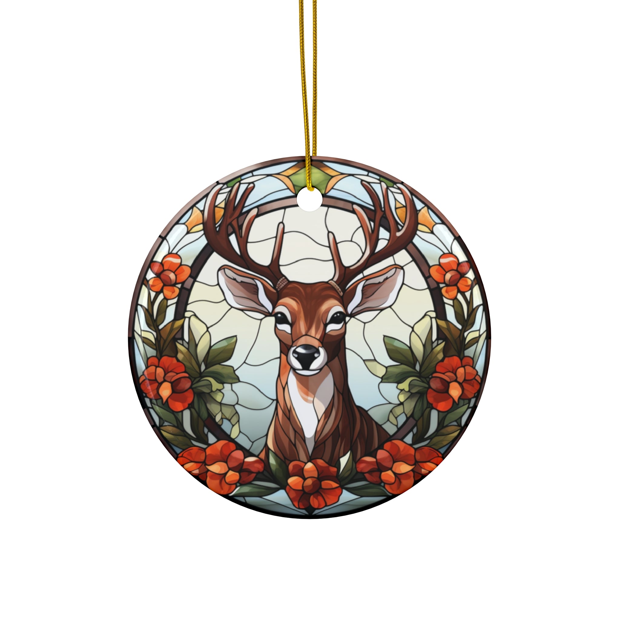 Christmas Deer With Flowers Ceramic Ornament                Item #5168579 - Buckshot's Bargain Barn