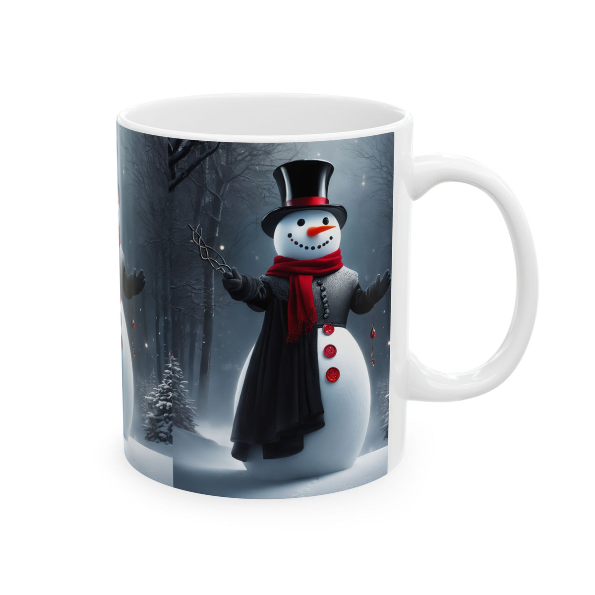 Snowman Winter Forest Ceramic Mug — Festive Holiday Coffee Cup 11oz    Item #563991