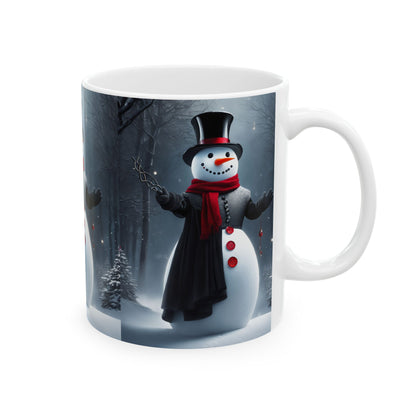 Snowman Winter Forest Ceramic Mug — Festive Holiday Coffee Cup 11oz    Item #563991