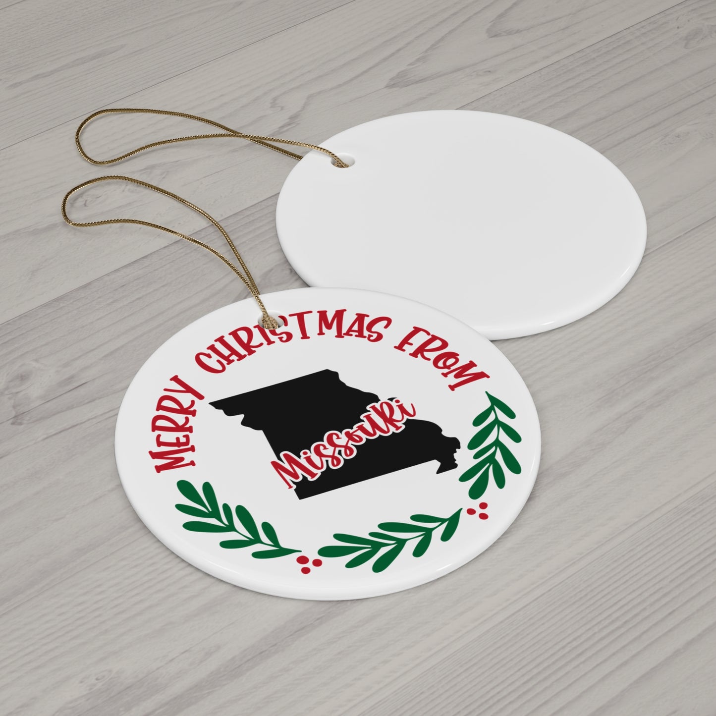 Merry Christmas From Missouri Ceramic Disc Ornament      Item #3634693