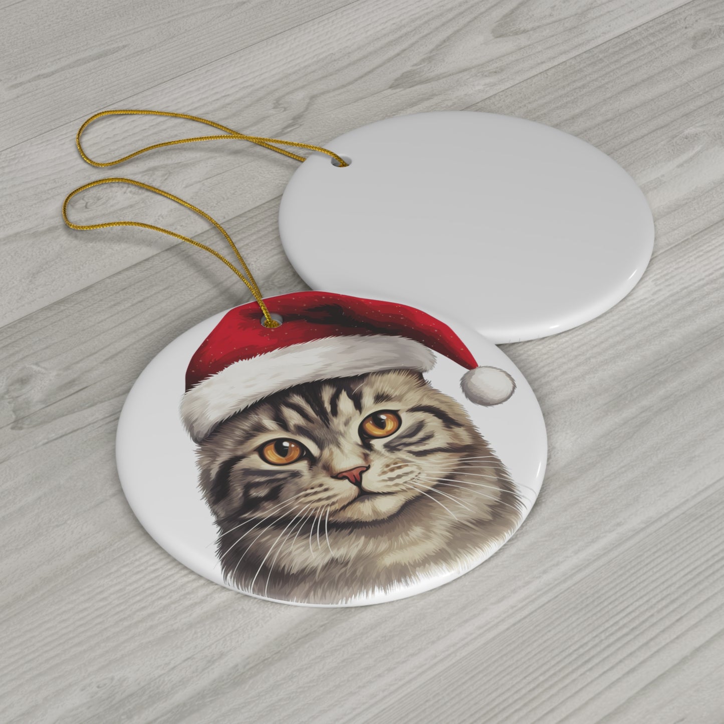 Brazilian Shorthair Cat With Santa Hat Ceramic Ornament        Item #6709782