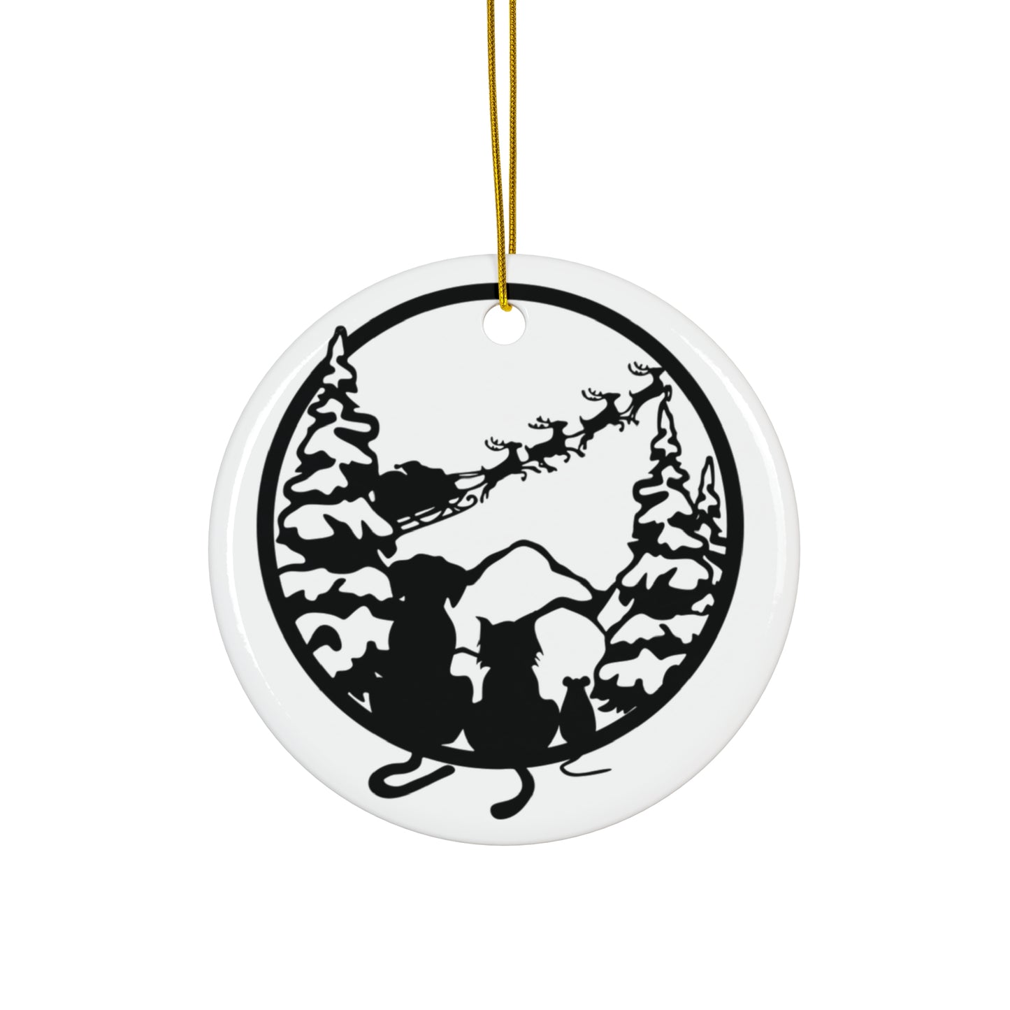 Christmas Pet Scene Ceramic Disc Ornament      Item #2468412