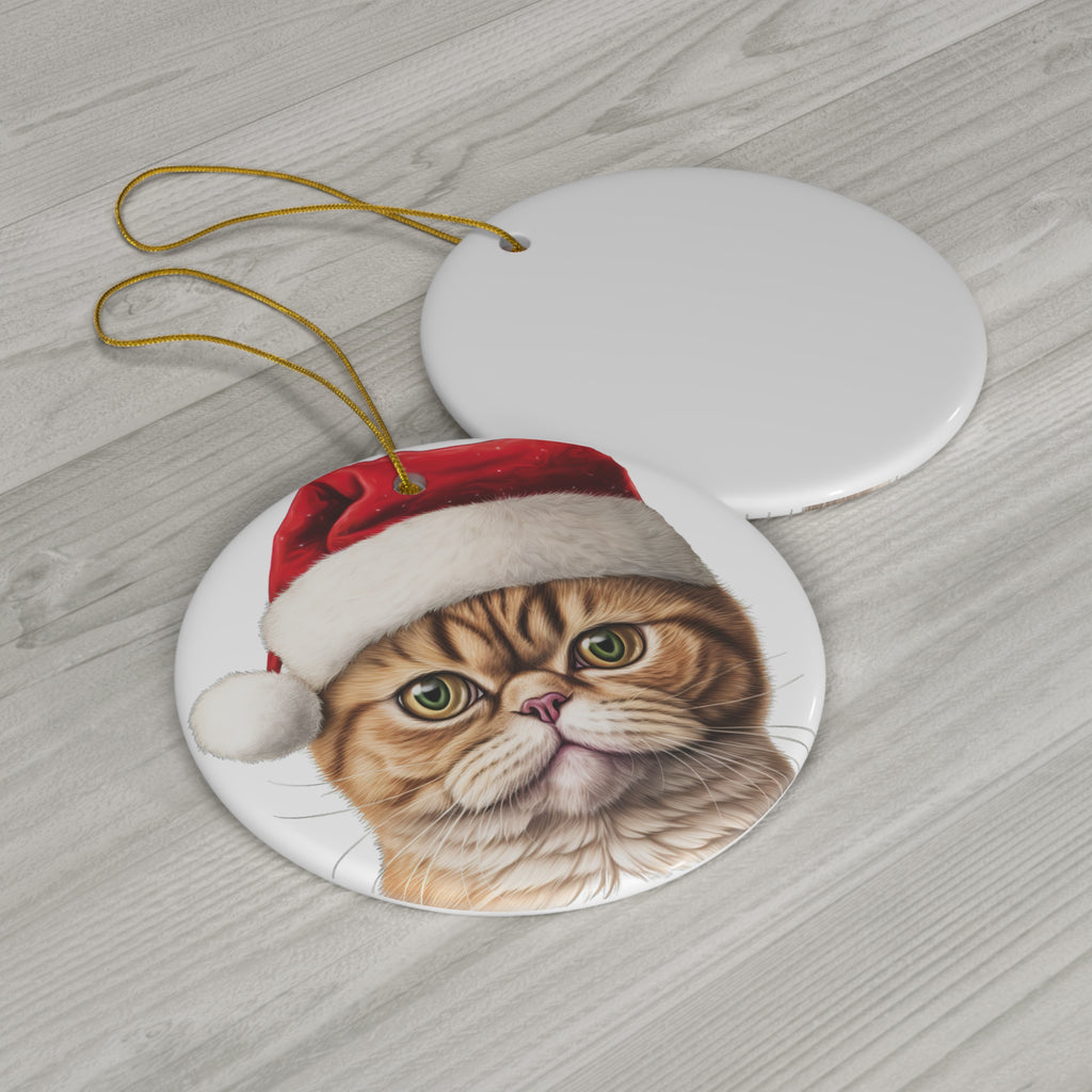 Exotic Shorthair Cat With Santa Hat Ceramic Ornament      Item #4989393
