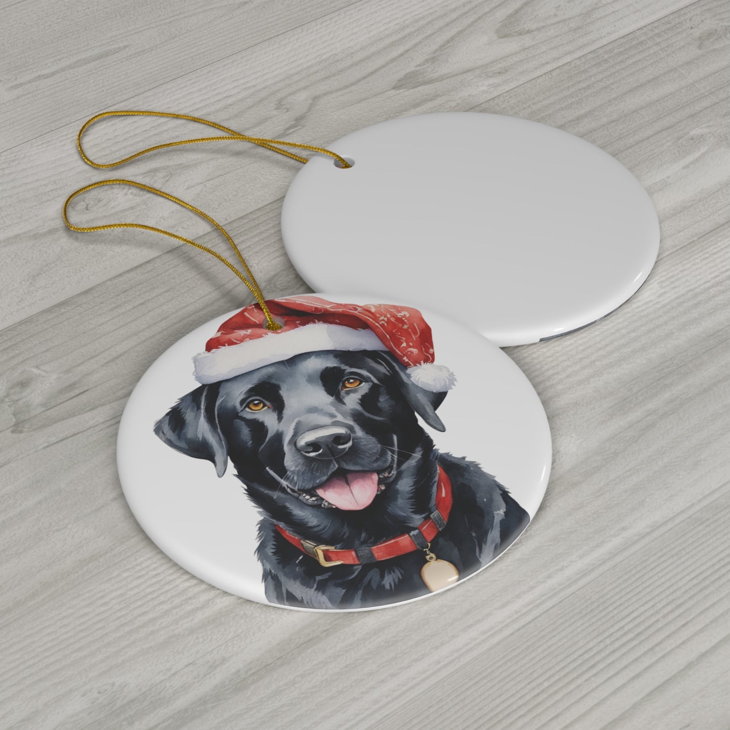 Ceramic Ornament - Labrador Retriever With Santa Hat      Item #5880646