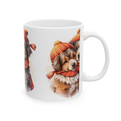 Winter Puppies Ceramic Mug — Cute Dogs in Knit Hats & Scarves 11oz   Item #991309