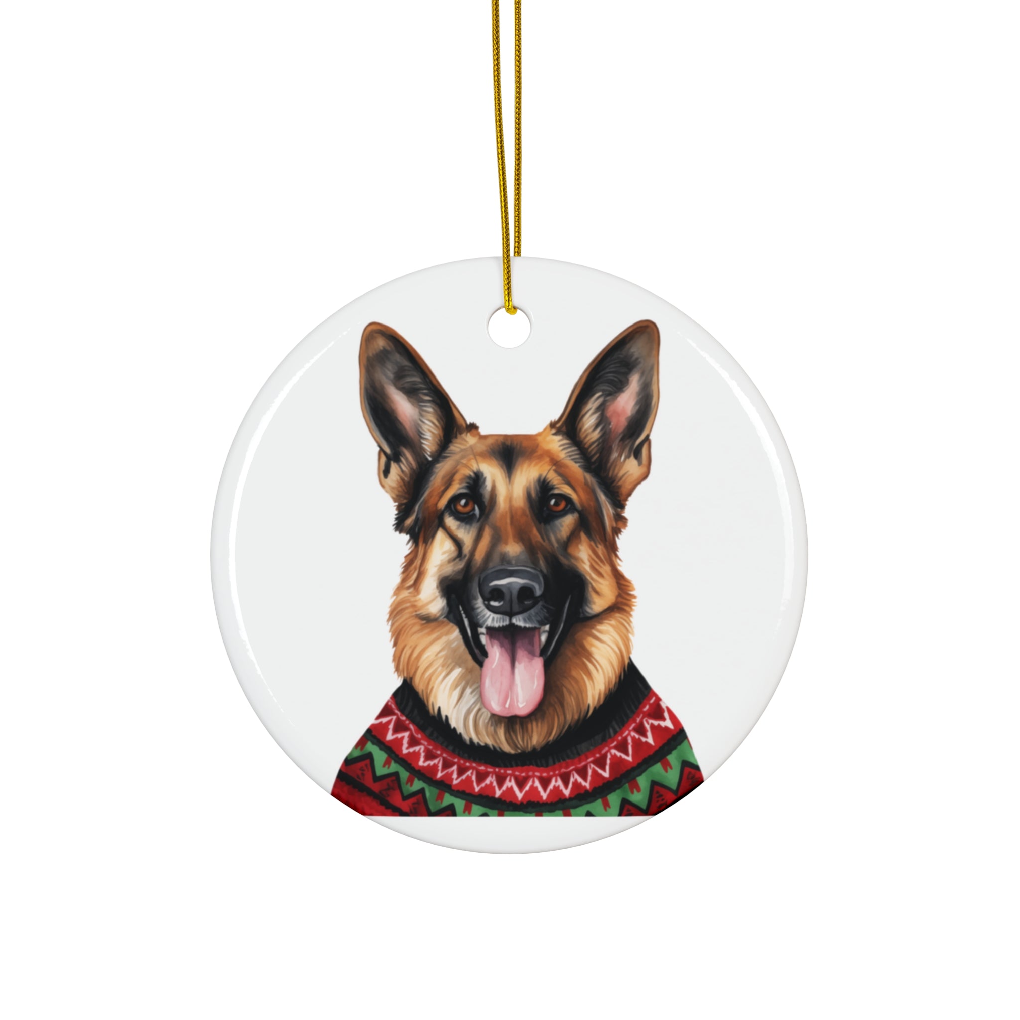 Dog With Christmas Sweater Ceramic Disc Ornament            Item #3444772