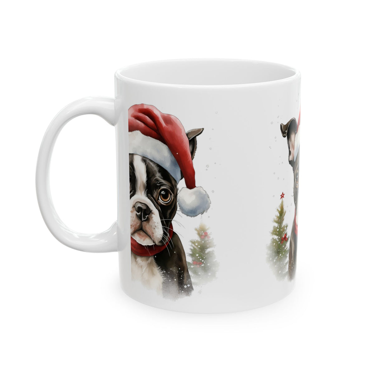 Christmas Boston Terrier Mug - Cute Puppy in Santa Hat Ceramic Coffee Cup 11oz   Item #66711