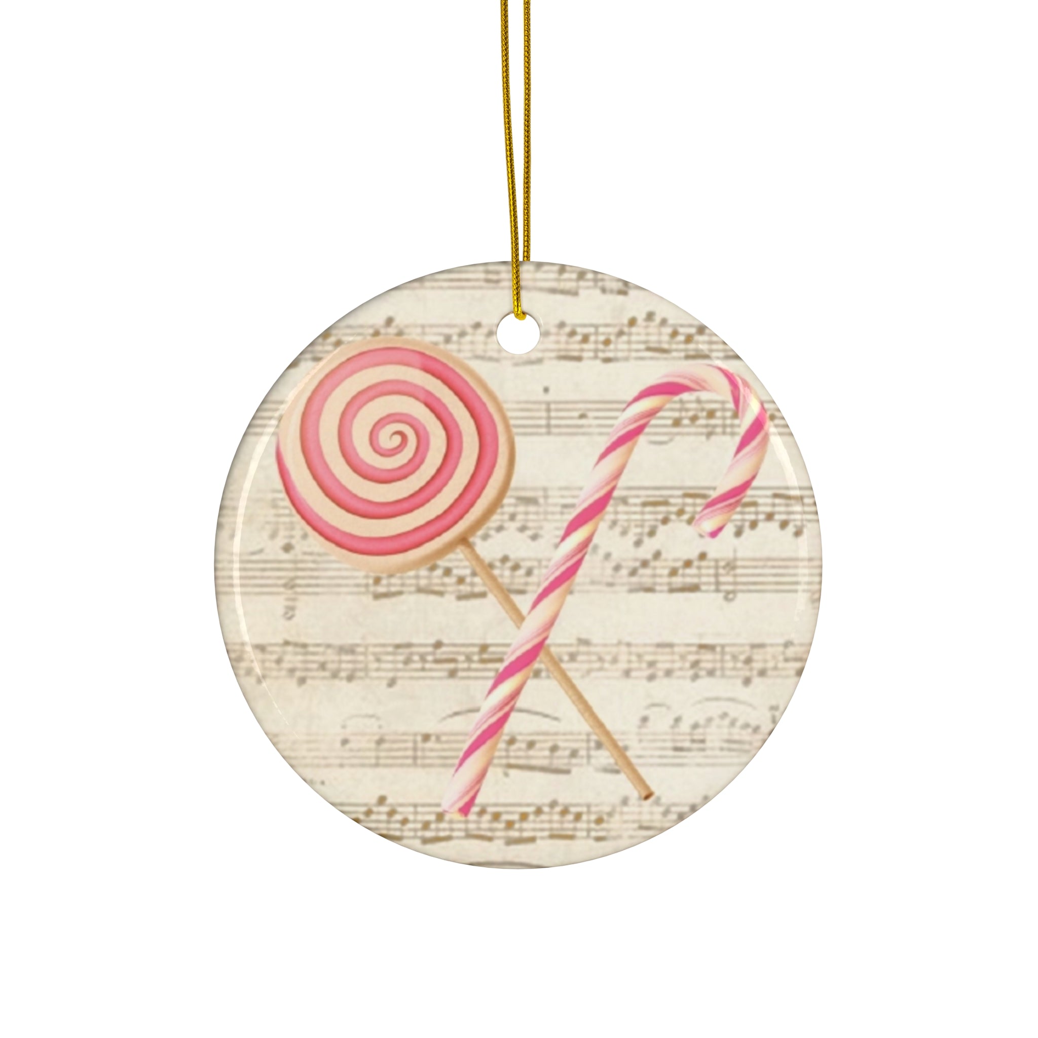 Peppermint Candy Cane & Candy Ceramic Disc Ornament      Item #1584138