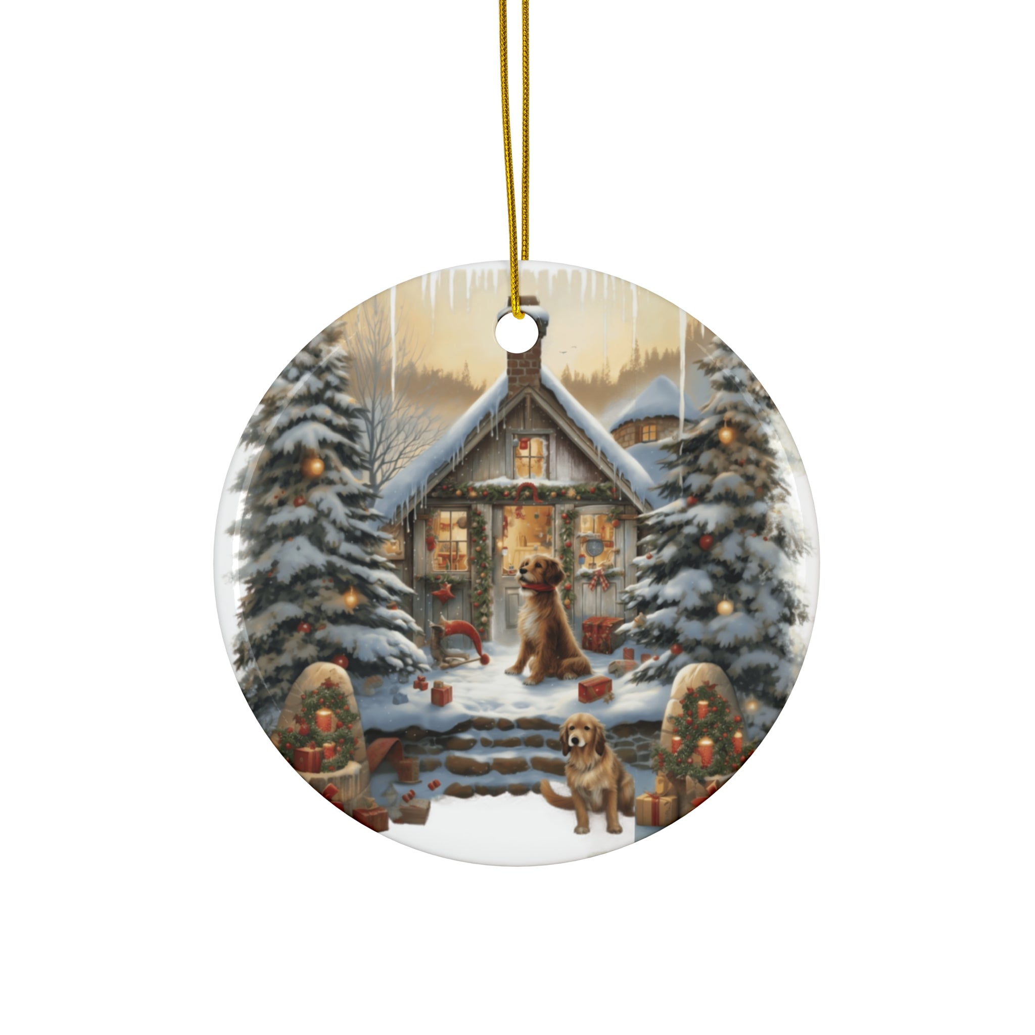 Christmas Dog Ceramic Disc Ornament               Item #81559