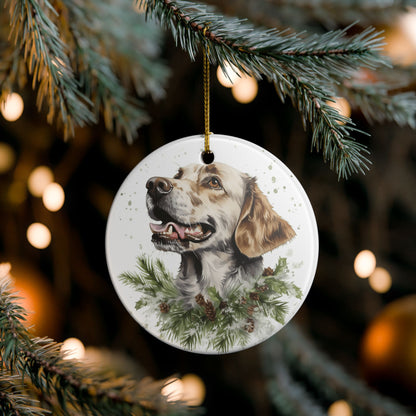 Ceramic Christmas Ornament – Festive Dog Portrait with Pine Branches    Item #715405