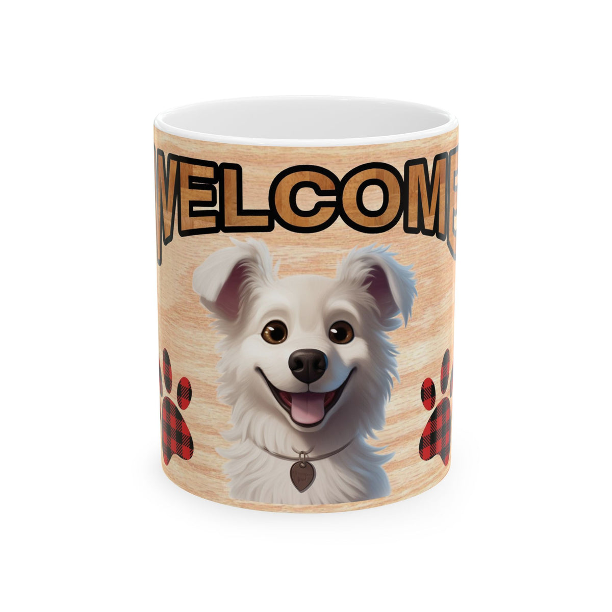 Welcome Puppy Ceramic Mug — Cute Dog Paw Print Coffee Cup 11oz   Item #301746