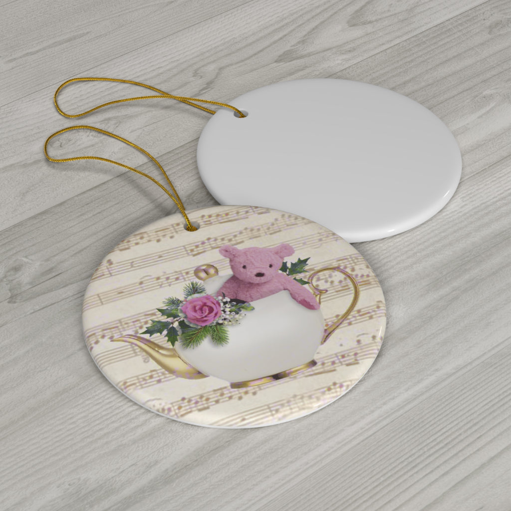 Tea Cup With Bear Ceramic Disc Ornament      Item #8617498 - Buckshot's Bargain Barn