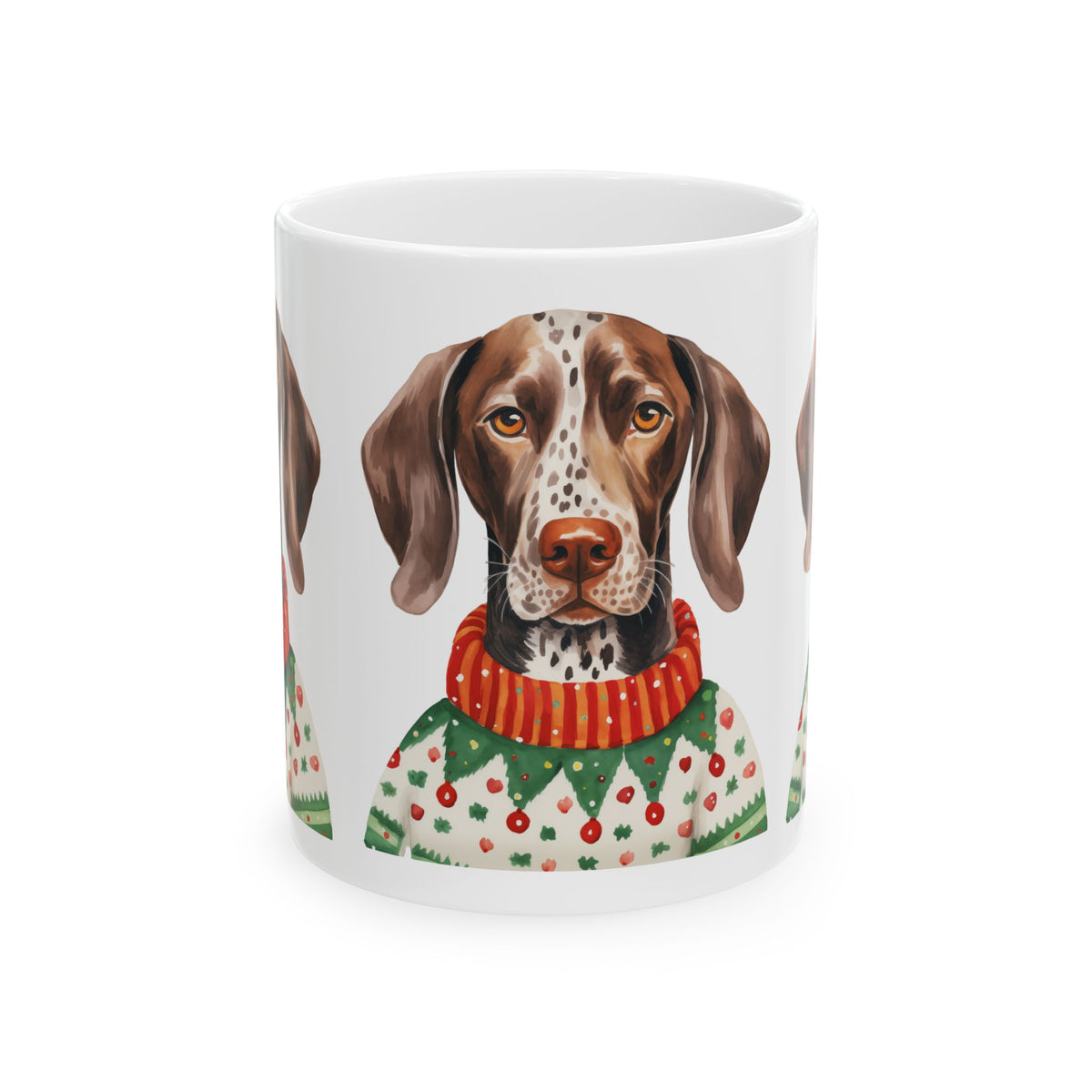 Holiday German Shorthaired Pointer Mug — Dog in Festive Sweater Ceramic Coffee Cup 11oz Item #123207