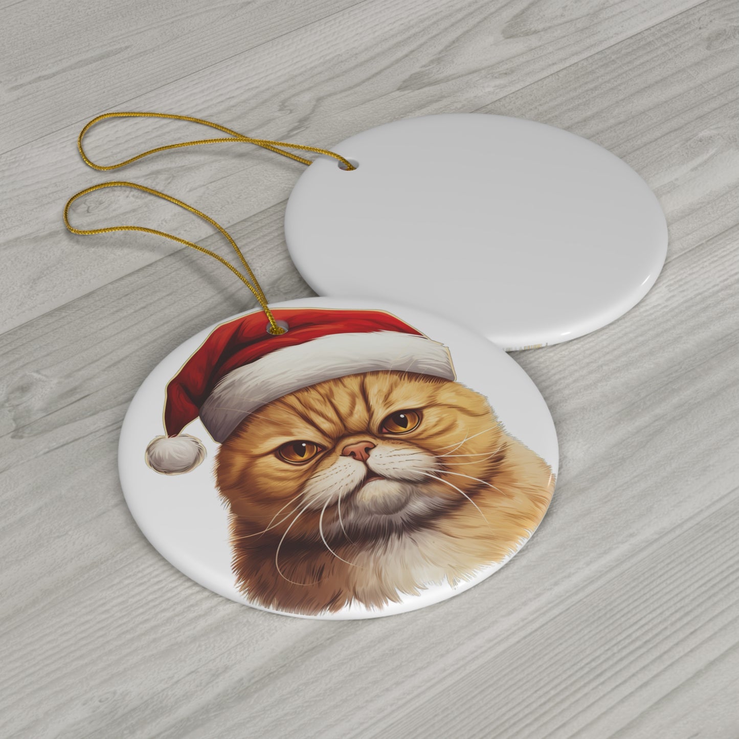 Exotic Shorthair Cat With Santa Hat Ceramic Ornament      Item #569786