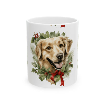 Golden Retriever Holiday Wreath Mug — Festive Dog Christmas Coffee Cup 11oz  Item #763251