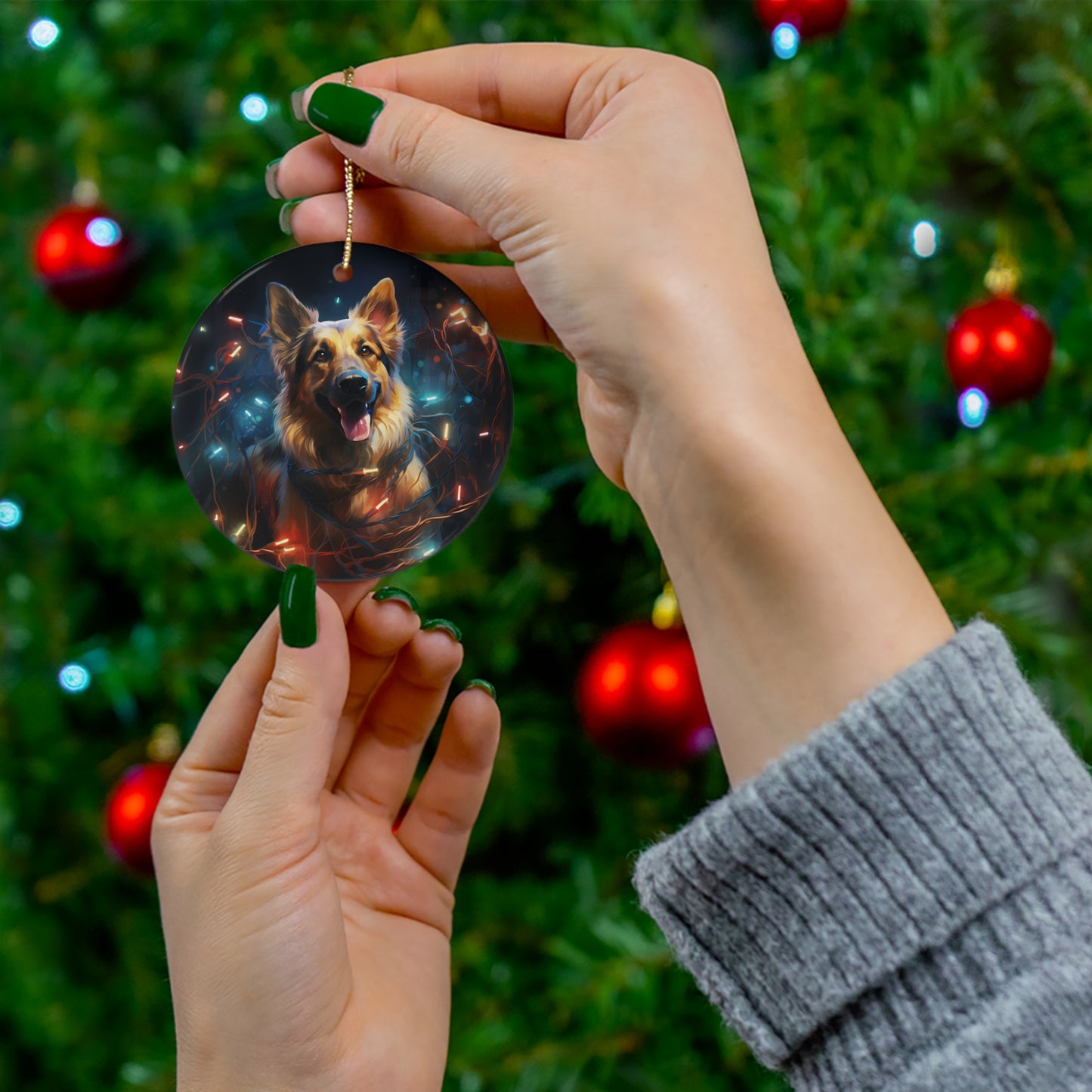 Ceramic Ornament - Xmas Dog With Lights       Item #3744522