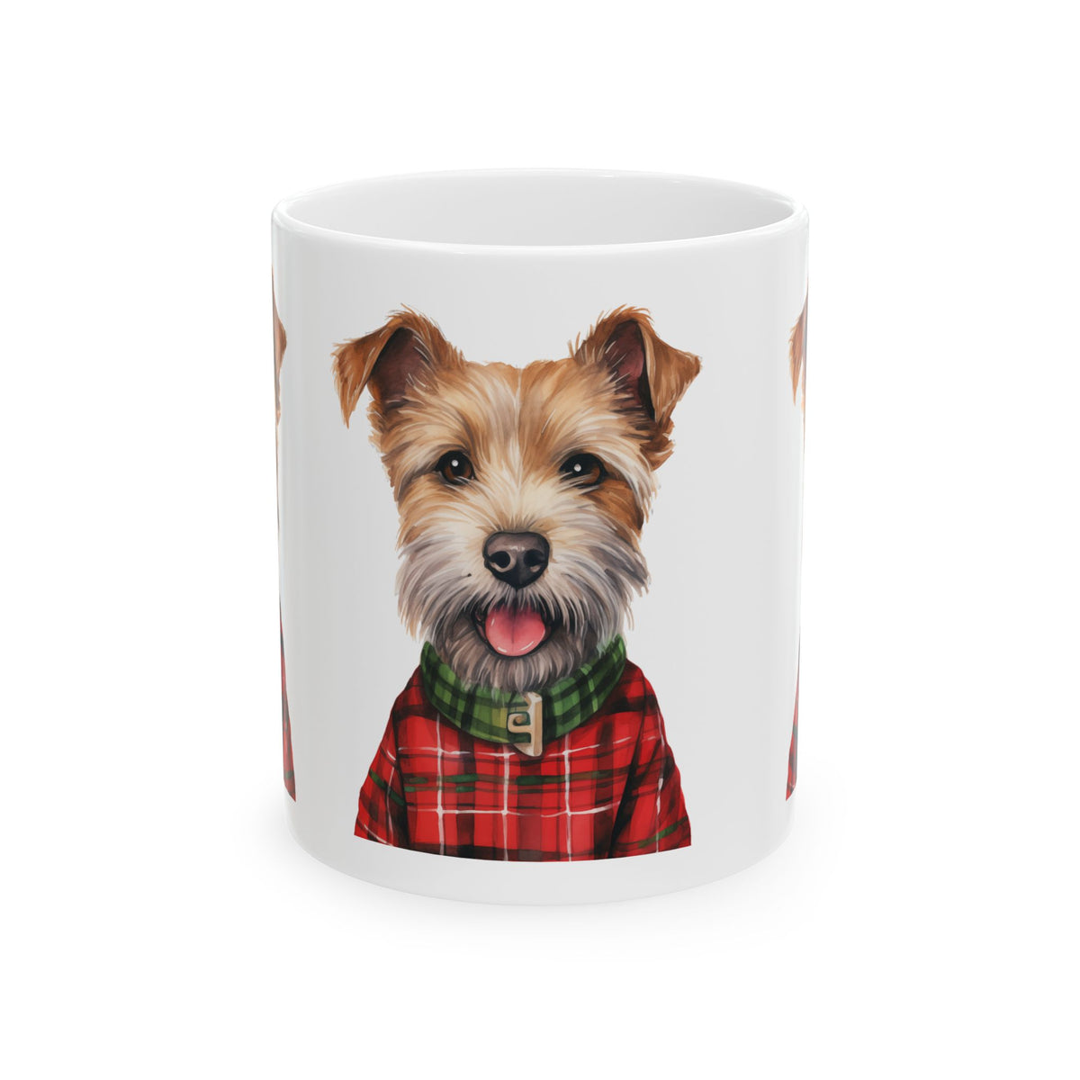 Dog Mug — Cute Terrier in Plaid Sweater Ceramic Coffee Cup 11oz   Item #491046